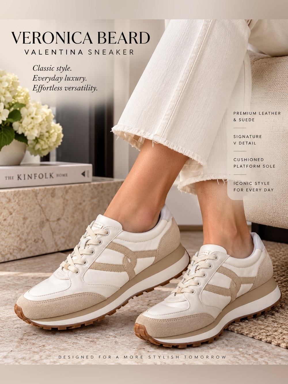 Veronica Beard Valentina Sneakers White Ecru Suede Leather Platform Size 9